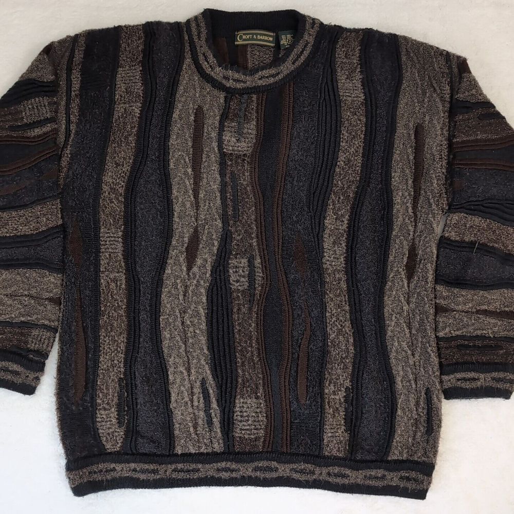 Vtg Croft & Barrow Coogie Style Sweater Cosby 3D Textured grandpa  Earth Brown L
